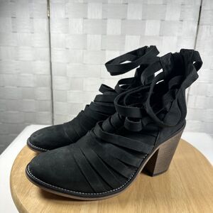 FREE PEOPLE Women’s Heeled Ankle Boots Black Leather 39 8.5 Strappy